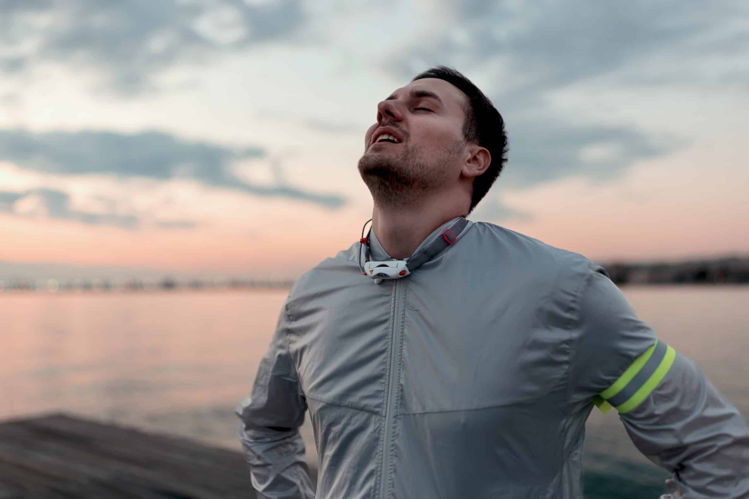 Close-up picture of a man enjoying sports activities